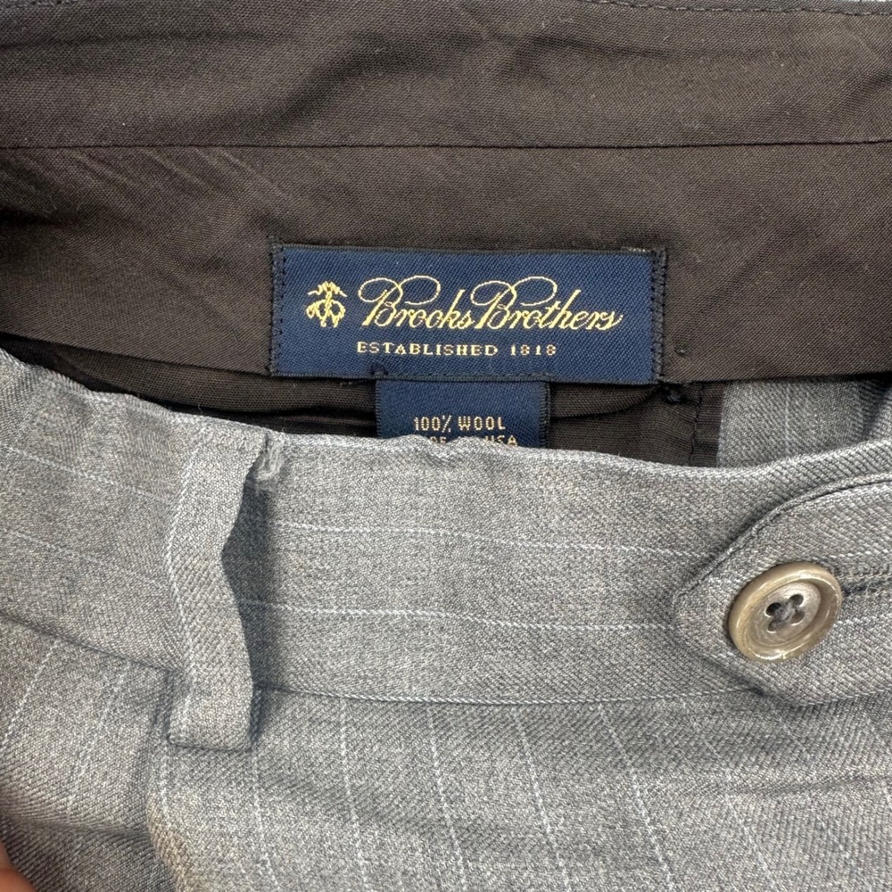 Brooks Brothers Mens 100% Wool Grey Pinstripe Pleated Cuffed Dress Pants 35x29